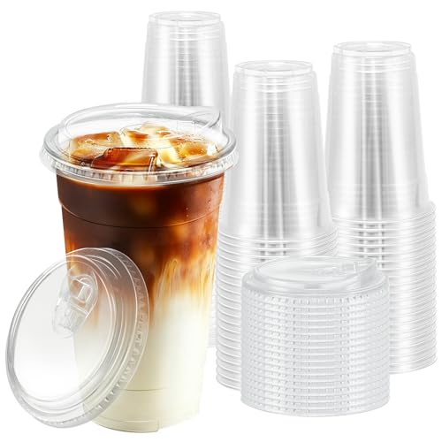 50 Pack 24 oz Clear Plastic Cups with Sip Lids (24oz 50Pack)