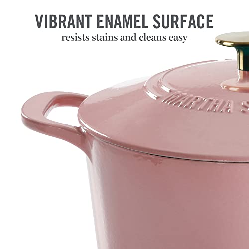 Gatwick 7 Quart Enamel Cast Iron Dutch Oven Pot with Lid (Pink / 7-Quart)