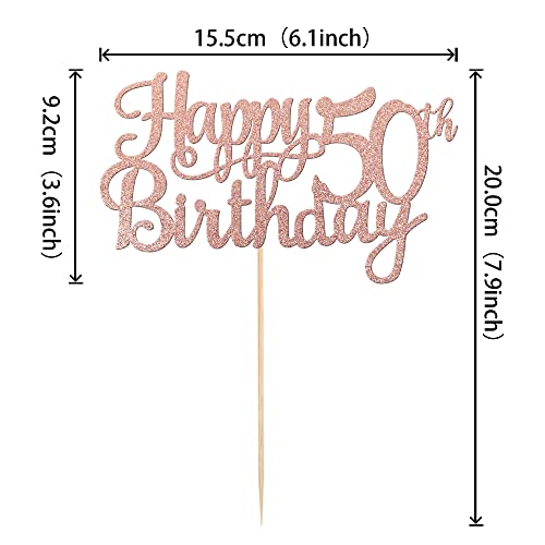 1 PCS Happy 50th Birthday Cake Topper Glitter Cheers to 50 Years Birthday Cake Pick 50 Fabulous Cake Decoration for Happy 50th Birthday Anniversary Party Decorations Supplies Rose Gold (Rose Gold / 50th)