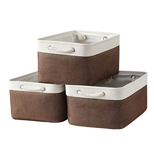 Large Storage Baskets for Shelves (White&Flaxen / Large (Pack of 3))