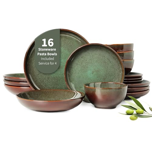 Stoneware Dinnerware Sets for 4 (Brown Green / Set (16pcs))