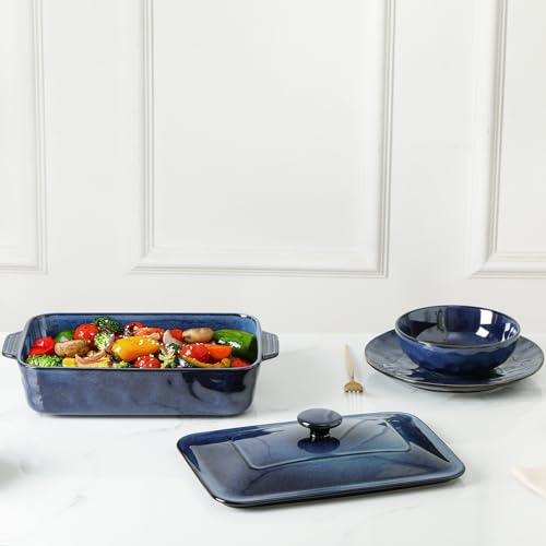 Ceramic Casserole Dish with Lid (set of 1 / Starry Blue)