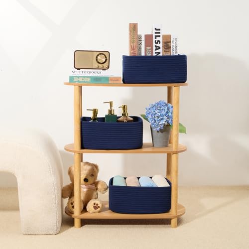 Small Storage Baskets for Organizing (4pcs-L13xW8.5xH5.1" / Navy Blue)