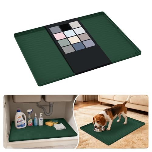 Waterproof Silicone Under Sink Mat 25'' x 19'' Shelf Liner for Kitchen and Bathroom (Green / 19"W x 25"L)