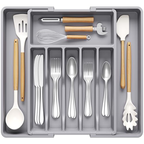 Extra Large Silverware Drawer Organizer (Gray / XL Deep (13-22''W x 16.7''D))