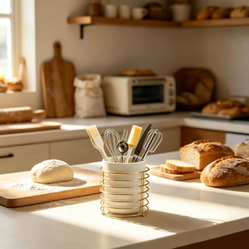 Silverware Holder for Kitchen Countertop (L / White Gold)