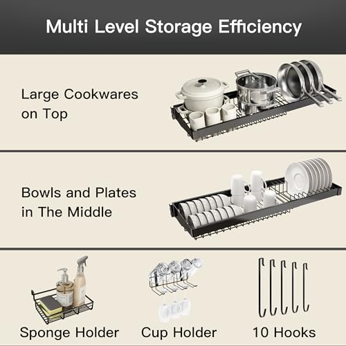 Over The Sink Dish Drying Rack (Black / 3 Tier, Over Sink)