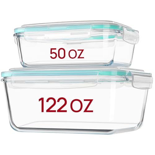 Large Glass Food Storage Containers with Lids (2pack 122oz+50oz)