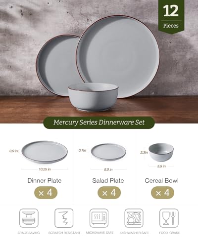 Mercury 12 Piece Stoneware Dinnerware Set (Light Grey / Service for 4 (Standard Dinner Set))
