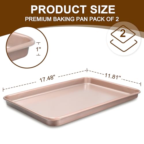 Baking Sheet Pan Set of 2 (17.5x12x1 inch Set / Rose Gold)