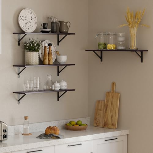 Wall Shelves 23.6" Long Floating Shelves with Metal Brackets (Espresso / 23.6 Inch)