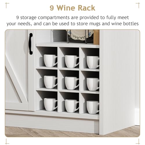 72" Farmhouse Coffee Bar Cabinet with Sliding Barn Door (71Inch / White)