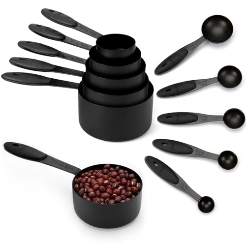 Measuring Cups and Spoons Set 304 Stainless Steel 10 (i)Black-Black)