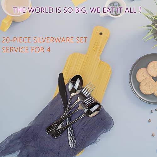 Hammered Silverware Set for 4 (Black)