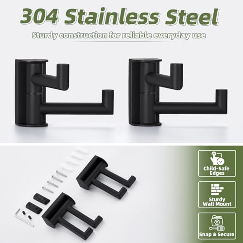 Matte Black Swivel Towel Hooks for Bathrooms (2 Pack / Matte Black)