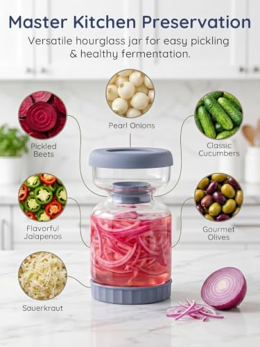Pickle Jar with Strainer Flip Hourglass Shape (Haze Blue2pcs)