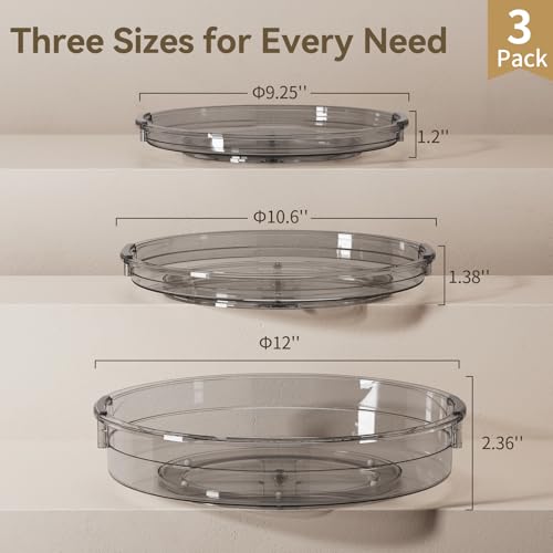 3 Pack Lazy Susan Organizer Turntable for Cabinet (Gray / 3 Pack 12in+10.6in+9.25in)