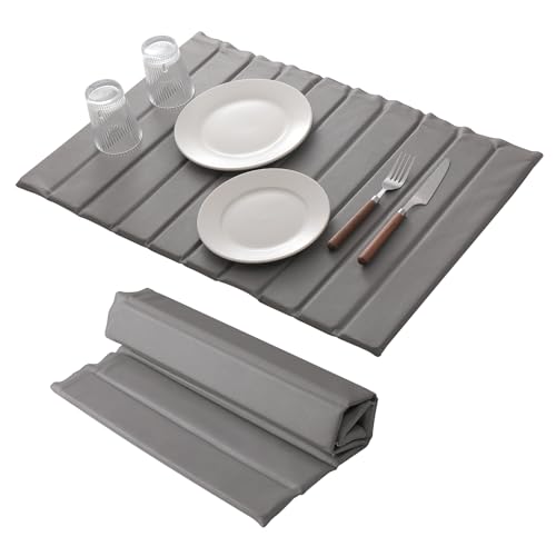 Stone Dish Drying Mat with PU Leather Surface for Kitchen Counter (Medium Gray / 24.8" x 15.7")