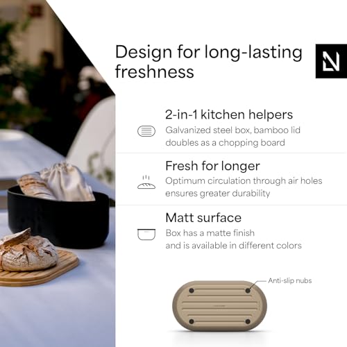 Stainless Steel Bread Box with Cutting Board (Taupe Brown)