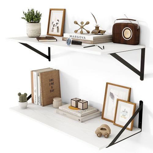28W x 12D Deep Floating Shelves Set of 2 White (White With Black Metal Bracket / 28Wx12Dx5.8H)