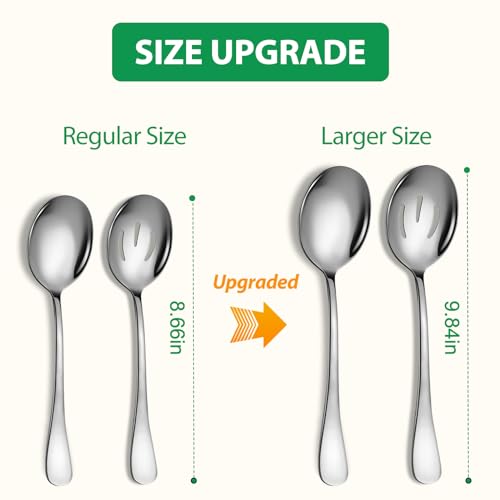 Stainless Steel Serving Spoons Set (8 Pieces (Large and Slotted) / Silver)