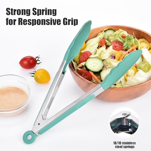 Kitchen Tongs with Silicone Tips for Cooking Serving (Set of 2 (9+12in) / Aqua Sky)