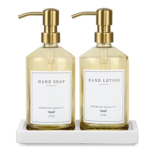 Dish Soap Dispenser for Kitchen (Yellow Bottle + Gold Pump)
