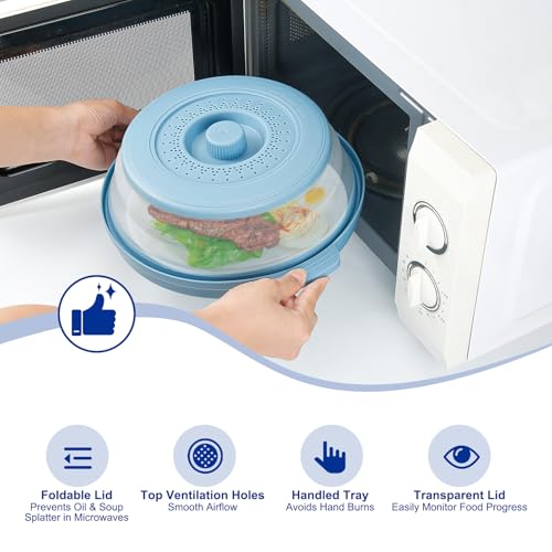 10.7 Inch Microwave Food Cover with Heat Insulation Mat (Blue)