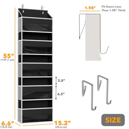1 Pack Over The Door Organizer with 5 Large Pockets and 10 Mesh Side Pockets (1 Pack / Black)