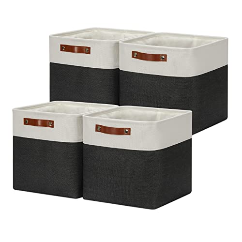 Set Of 4 Cube Storage Bins (White&Black / M-12"x 12"x12")