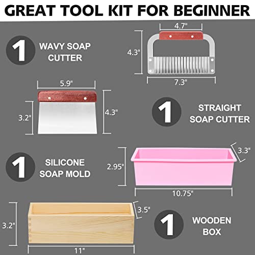 Rectangular Soap Mold Kit with Cutter (Pink+Silver - Rectangle)