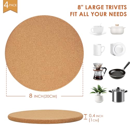 Cork Hot Pads for Kitchen (01-8 Inch 4pcs Round)