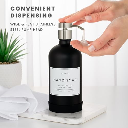 Hand and Dish Soap Dispenser for Kitchen and Bathroom (Matte Black Bottle / Brushed Silver Pump)