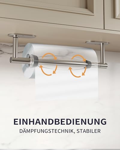 Paper Towel Holder Under Cabinet with Damping Single Hand Operable (Brushed Nickel / One Hand Tear Holder)