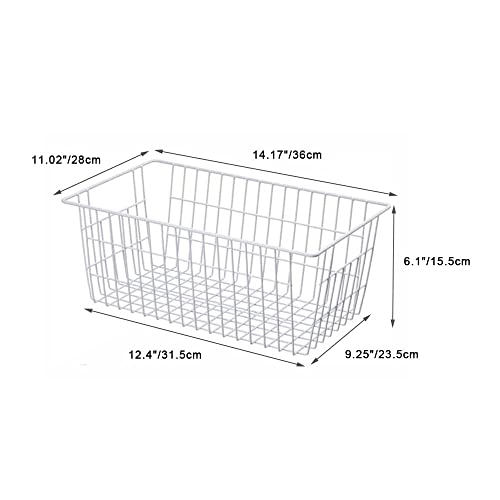 Large Freezer Baskets Metal Storage Organizer Bin Basket Wire Storage Basket for Kitchen Pantry Bathroom Set of 3 Large Metal Farmhouse Food Fruit Produce Organizer Bins (3-P / White)