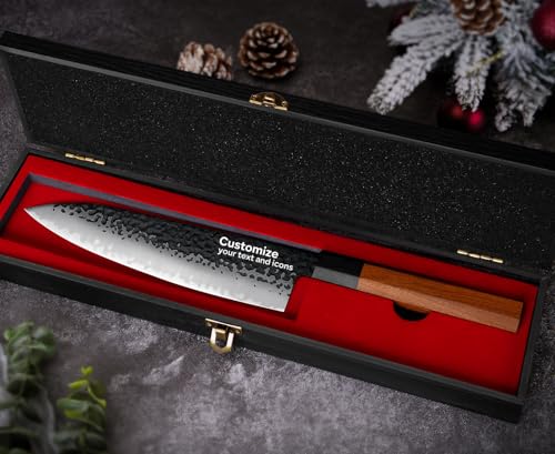 Custom 8'' Japanese Knife with Sandalwood Box Gifts for Men (8" Customize Japanese Knife)