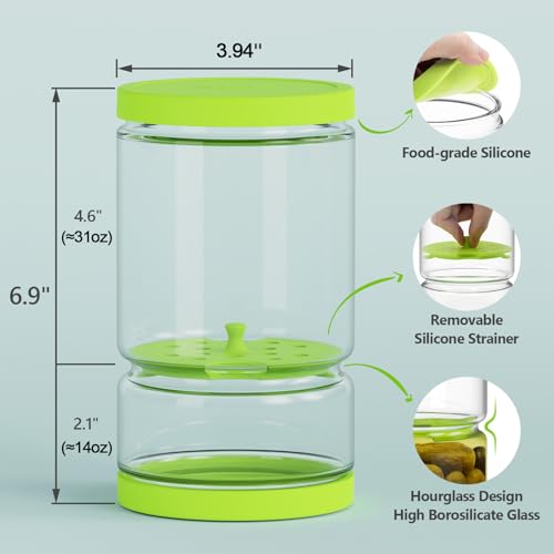 Glass Pickle Container with Strainer (Green&Blue / 45oz*2pcs)