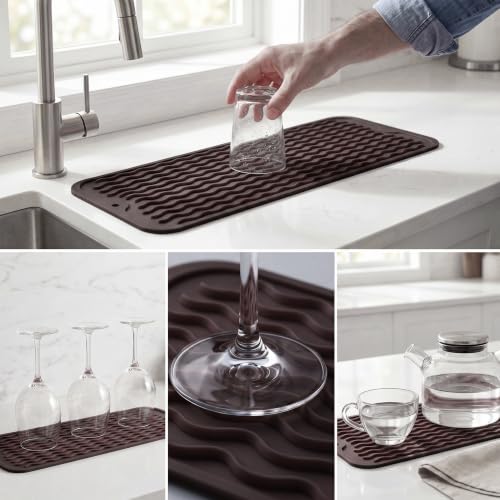 Silicone Dish Drying Mat for Multiple Usage (Coffee / 17"L x 6"W)