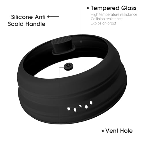 Microwave Splatter Cover Glass Microwave Cover for Food Collapsible Splatter Guard Lid with Silicone Handle for Pot Plate Bowl 11.8 Inch Black (Black / 11.8Inch)