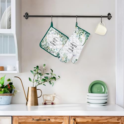 Eucalyptus Leaf Oven Mitts and Pot Holders Set (Eucalyptus / Oven Mitt x1 & Pot Holder x1)