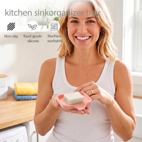 Silicone Soap Dish with Drain Spout (Pink / S(4.9"×3.2"))