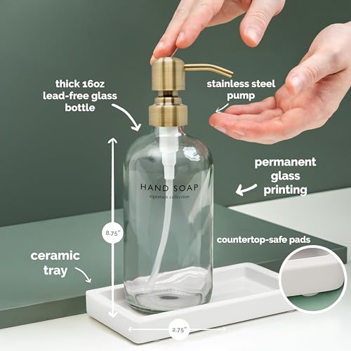 Glass Soap Dispenser Set (Clear Bottle / Brushed Brass Pump)