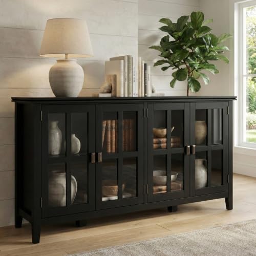 Artisan 66" Wide Solid Wood Sideboard Cabinet in Black (Black / 66 inch)
