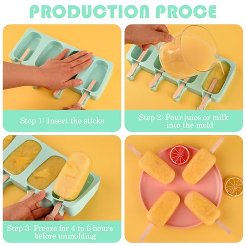Large Oval 4 Cavities Silicone Popsicle Molds (3 Pcs Large - Green)