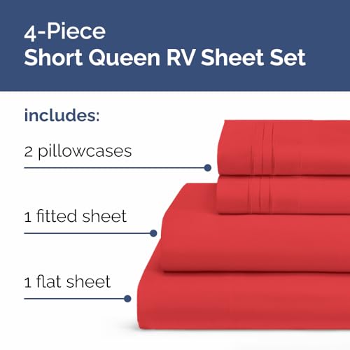 Short Queen Size 4 Piece Bed Sheet Set (27 - Red / Short Queen)