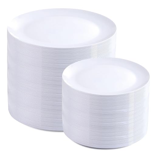 200 Pieces White Plastic Plates Disposable (White / 200 PCS)