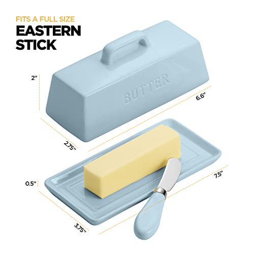 Ceramic Butter Dish Set with Lid and Knife (Turquoise)