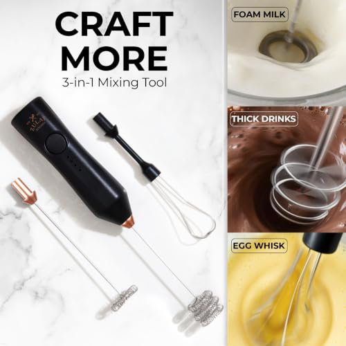 Rechargeable Milk Frother Handheld (Zulay Dynamic Black & Copper / Rechargeable Z1 Motor Max)