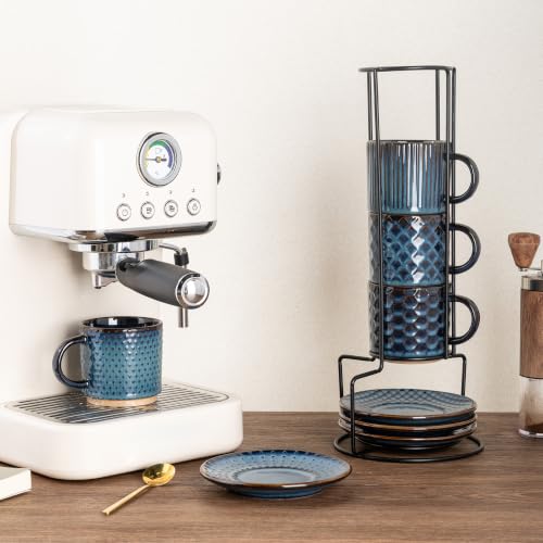 6 OZ Coffee Mugs with Saucer and Stand (Deep Sea / 6 Ounce (With Stand))