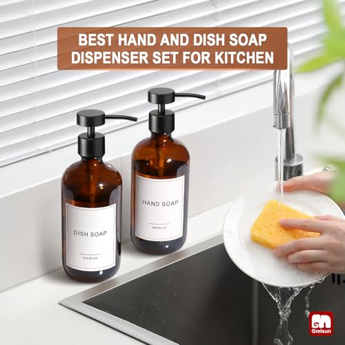 Amber Glass Soap Dispenser (Amber Bottle + Black Flat Pump / 2 Pack)